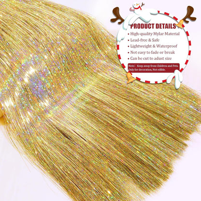 Christmas Iridescent Tinsel Icicles Gold Foil Fringe Ornaments Garland - Set of 20000