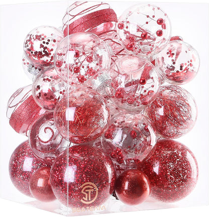 24 Count Shatterproof Clear Plastic Christmas Ball Ornaments with Gold Decorations