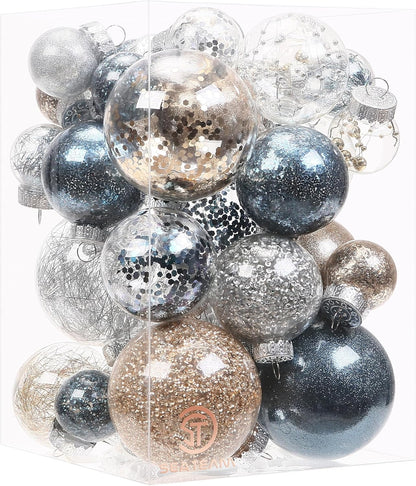 24 Count Shatterproof Clear Plastic Christmas Ball Ornaments with Gold Decorations