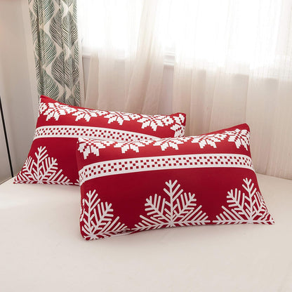 Christmas Queen Size Snowflake Duvet Cover Set - Red Bedding with Luxury Holiday Decoration (1 Duvet Cover + 2 Pillowcases)