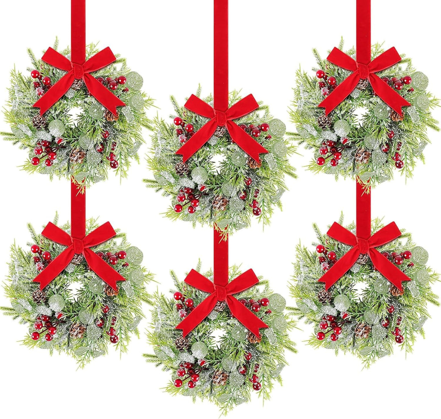 Christmas Wreath Set - Norfolk Pine Garland with Red Berry Ornament and Pinecones