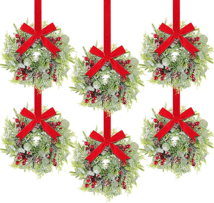 Christmas Wreath Set - Norfolk Pine Garland with Red Berry Ornament and Pinecones