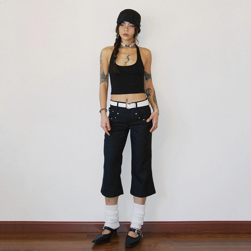 Solid Halloween Flare Rivets Pants