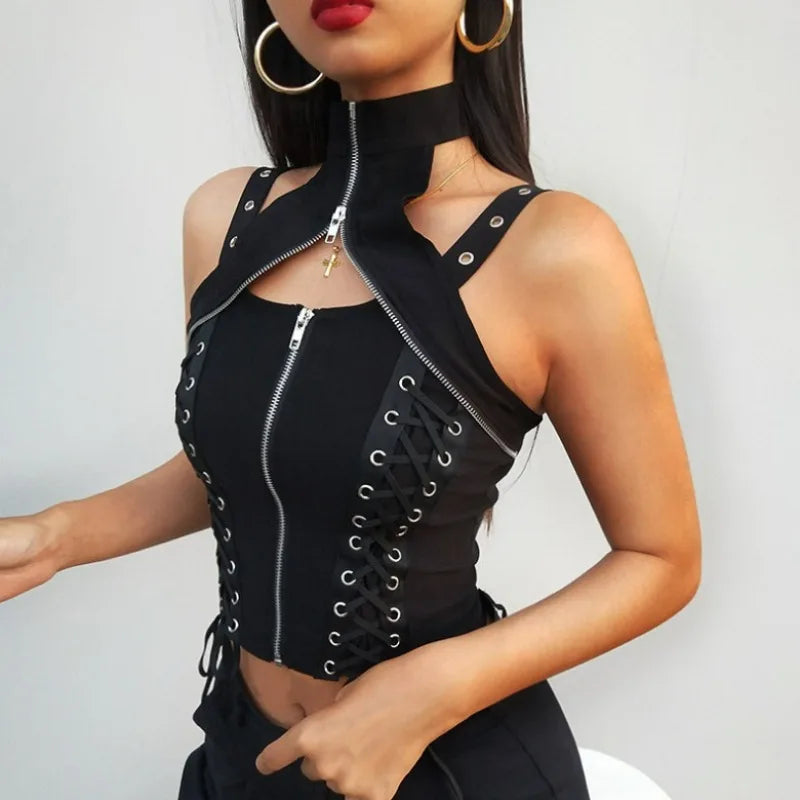 Dark Sexy High Waist Streetwear Bandage Rave Gothic Crop Harajuku Top