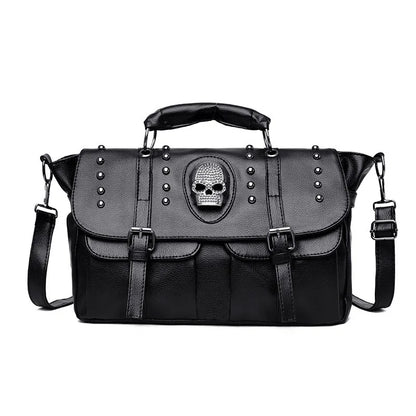 Punk Style Crossbody PU Luxury Large Leather Capacity Skull Bag