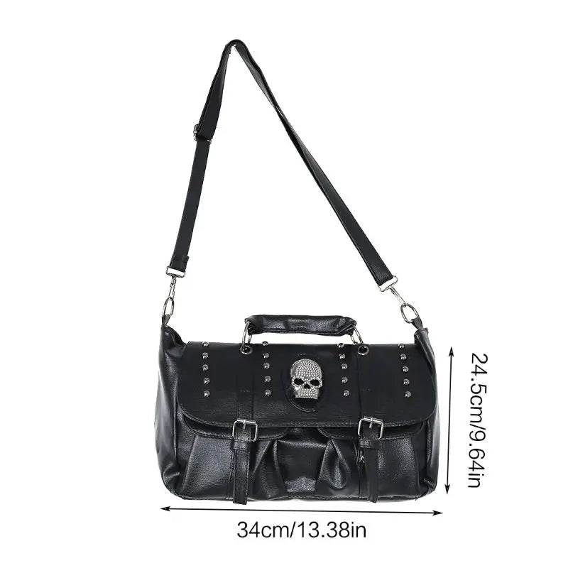 Punk Style Crossbody PU Luxury Large Leather Capacity Skull Bag