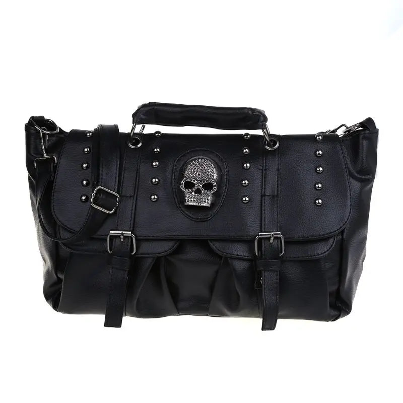 Punk Style Crossbody PU Luxury Large Leather Capacity Skull Bag