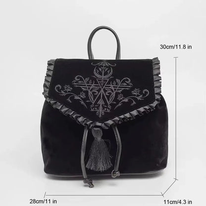 Witch Embroidery Magic Gothic Rock Backpack Punk Harajuku Velvet Bag