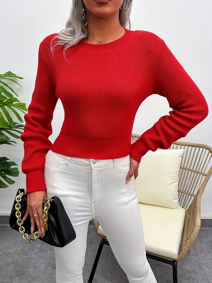 Slim-Fit Long-Sleeved Christmas Sweater - High-Grade Solid Color