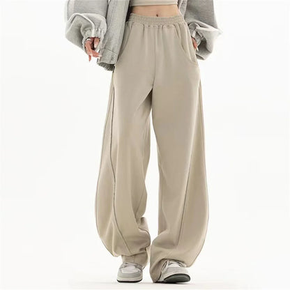 Straight Loose Wide Leg High Waist Streetwear Casual Black Gray Pants