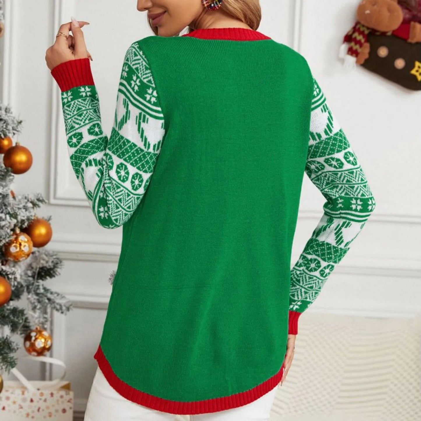 Ladies Cartoon Casual Loose Pullover Christmas Sweater