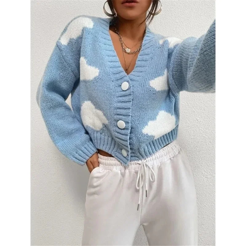 Casual Loose V-neck Comfortable Cloud Cozy Fashionable Autumn Long Sleeve Cardigan Sweater