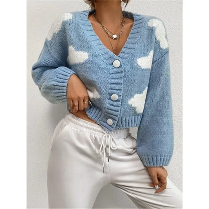 Casual Loose V-neck Comfortable Cloud Cozy Fashionable Autumn Long Sleeve Cardigan Sweater