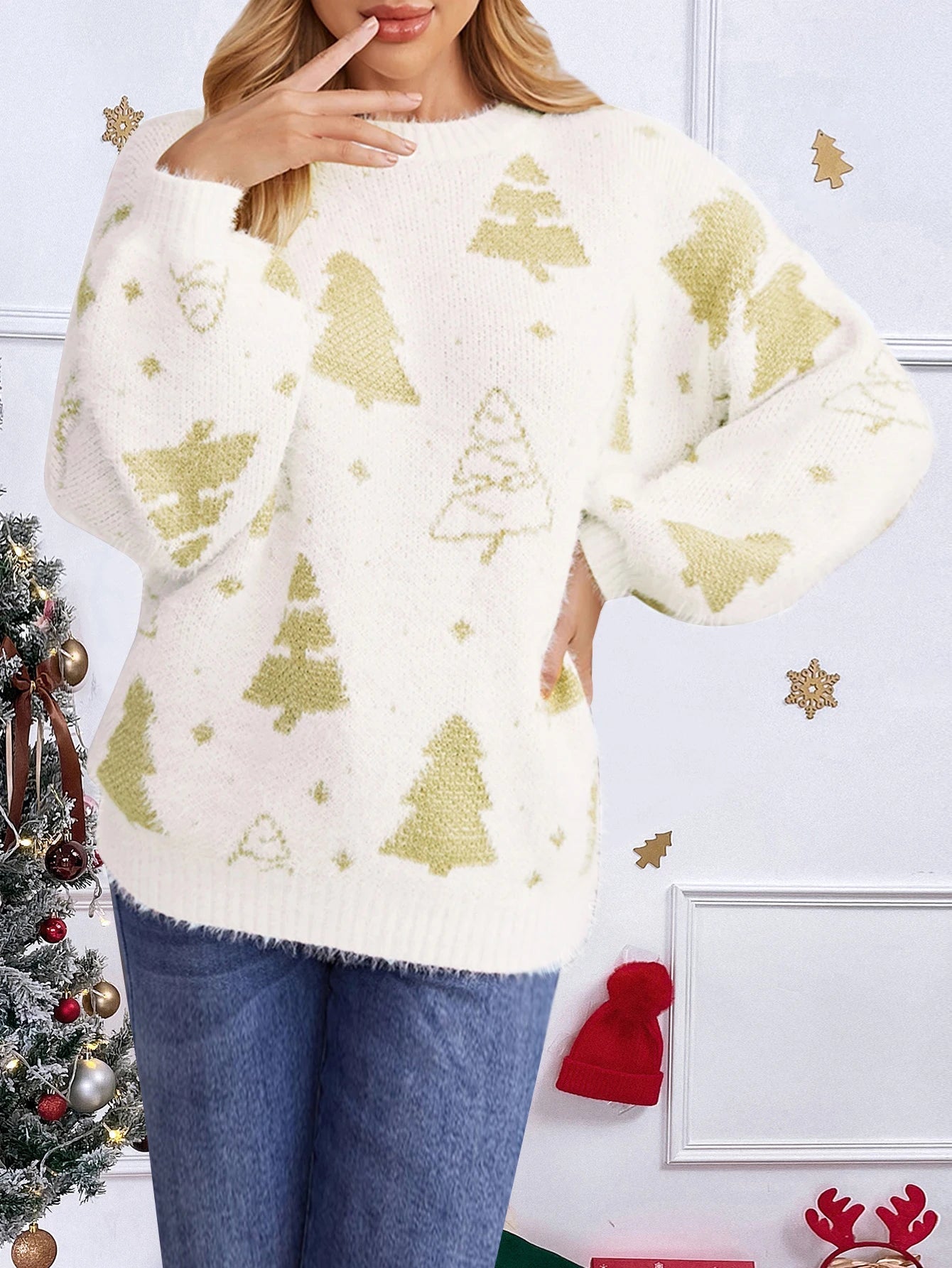 Christmas Tree Design Loose Lazy Wind Sweater