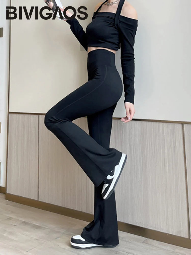 Fashion Back Pocket Tight-Fit Sexy Slim High Waist Push Up Sport Fitness Flare Pants