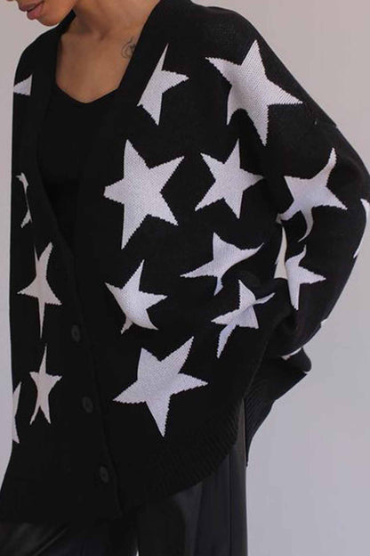 Contrast Star Knitted Button Up Cardigan