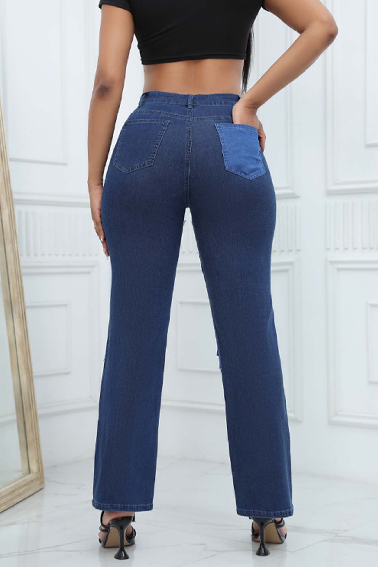 Contrast Patchwork High Waisted Jeans