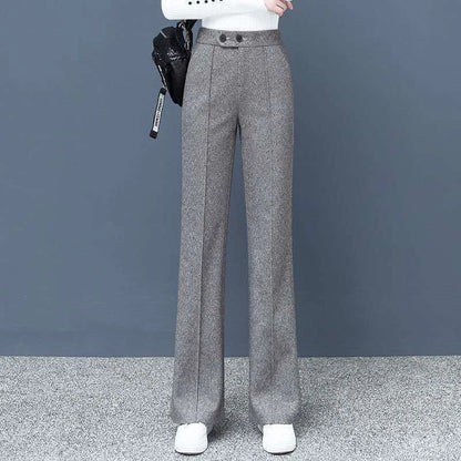 Big Size Thick Wool Blend Korean Woolen Wide Leg Winter Casual High Waist Loose Pants