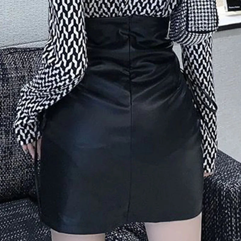 Sexy Slim Fit Black Gothic High Waist Lace - Up Mini Skirt