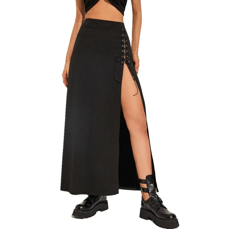 Black Sexy Simple Mature All-Match Vitality Split Casual Cool Skirt