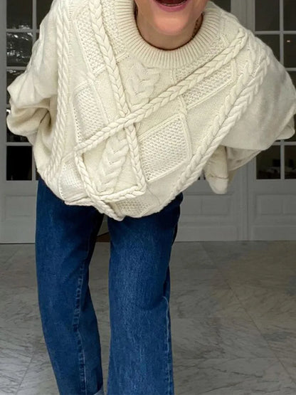 Casual Cozy Warm Comfortable Stylish Loose Oversize Solid O-Neck Knitted Pullover Sweater