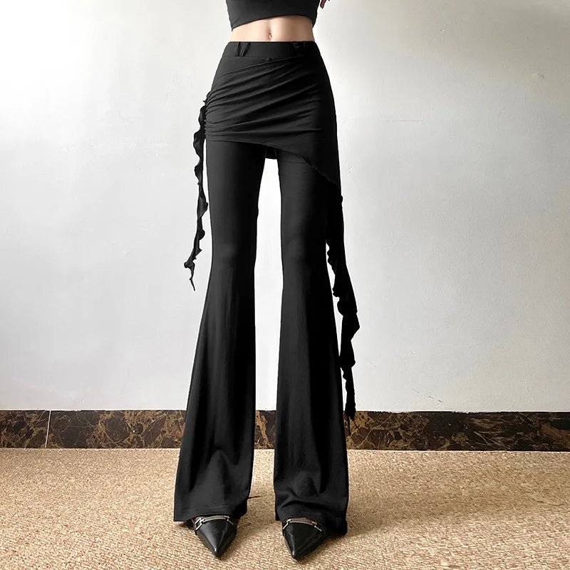 Casual Wide Leg Solid Mid-Waisted Pant