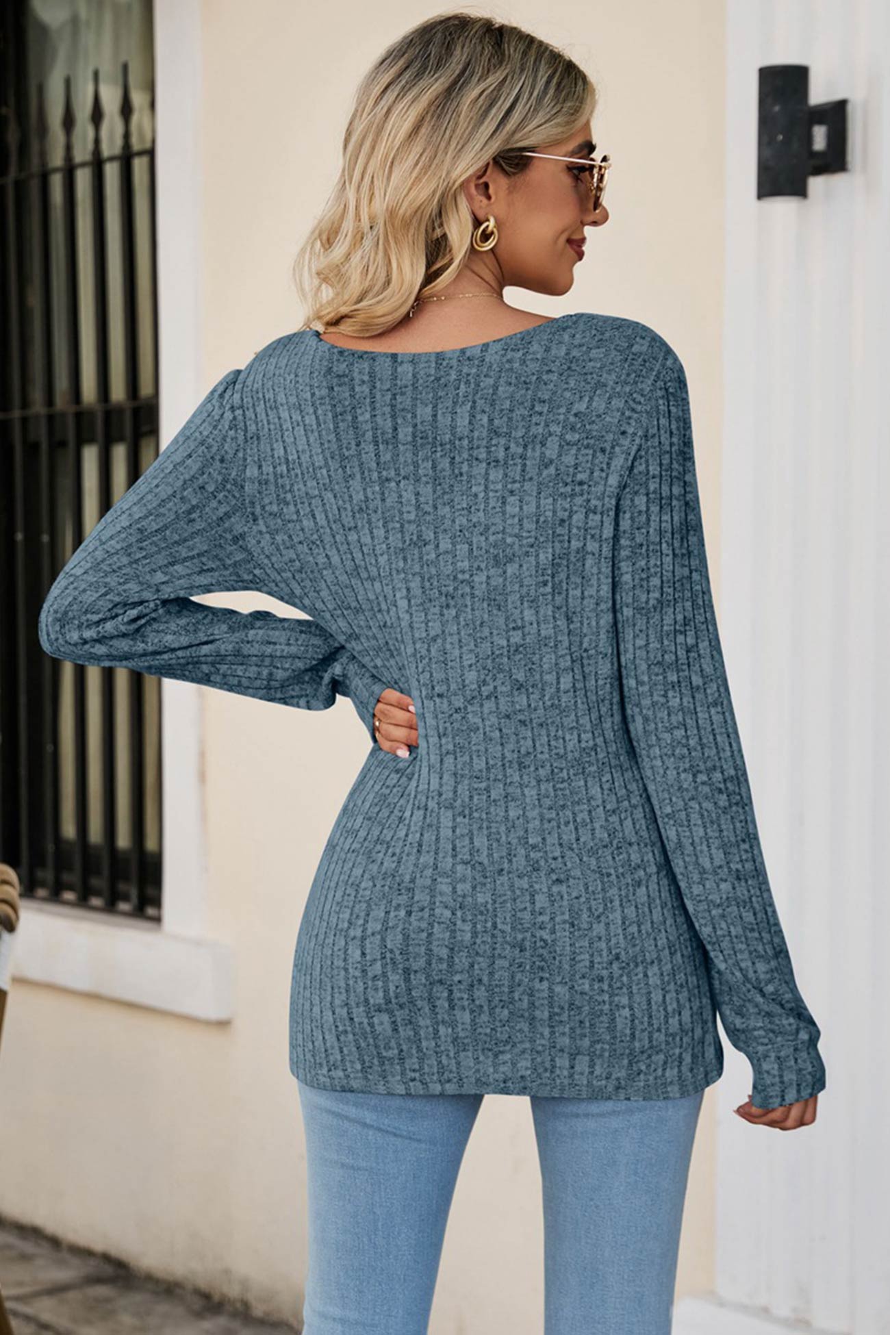 Casual Square Neck Ribbed Sweater