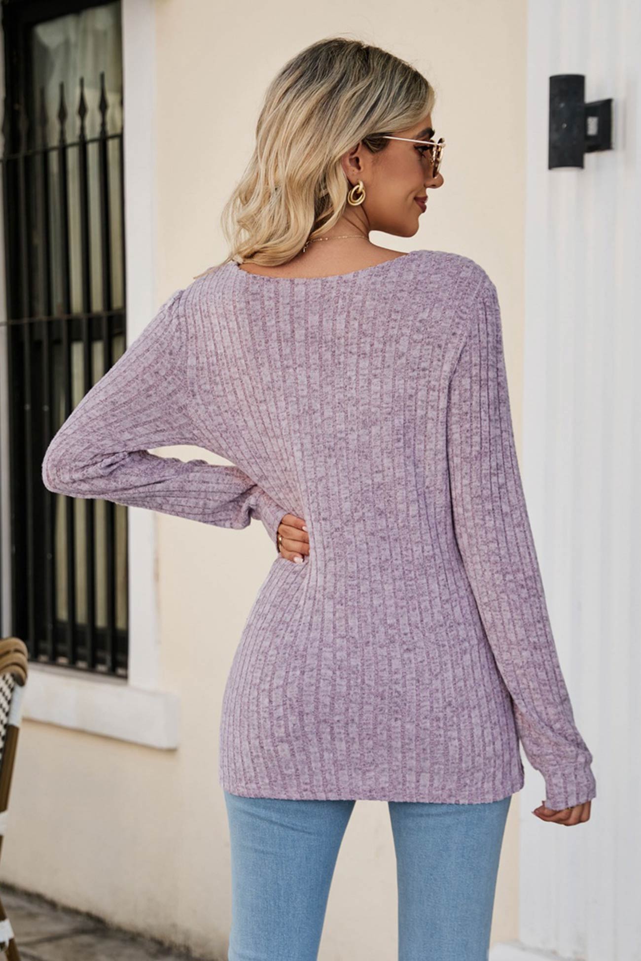 Casual Square Neck Ribbed Sweater