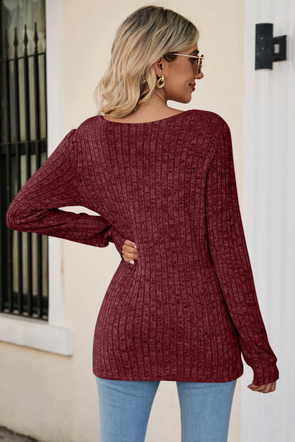 Casual Square Neck Ribbed Sweater