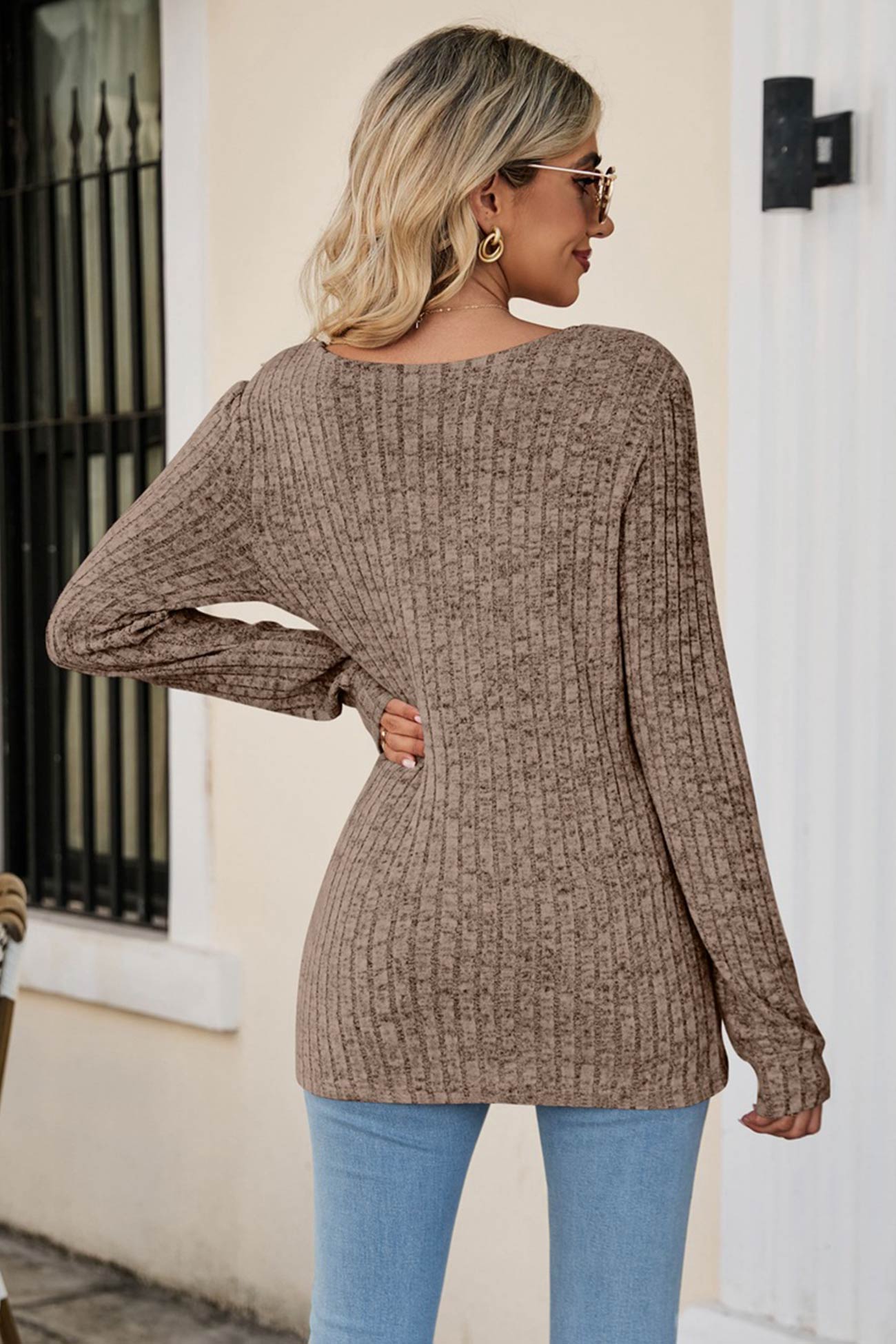 Casual Square Neck Ribbed Sweater