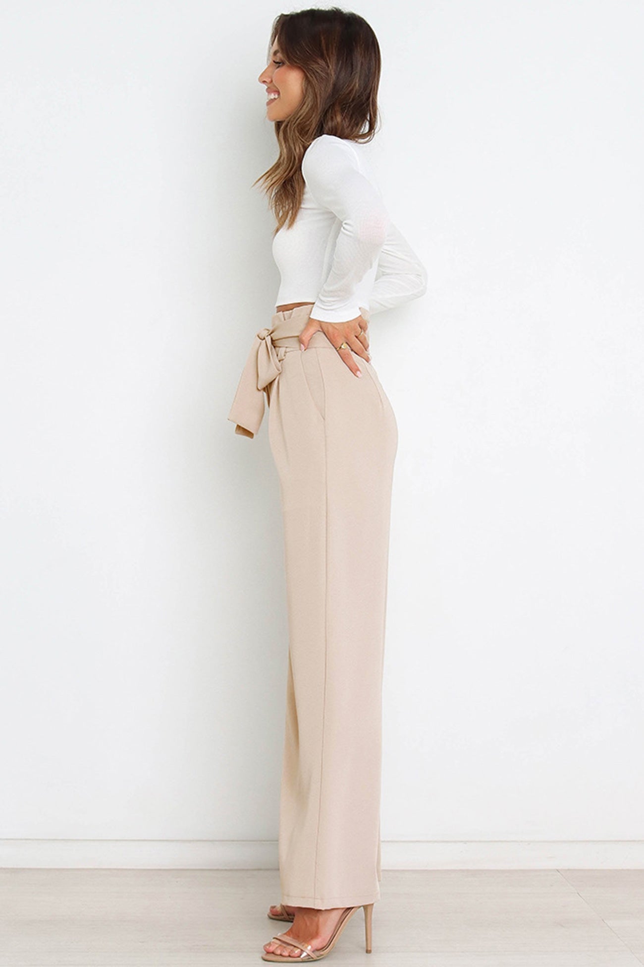 Casual Tie-Front Loose Straight Long Pants