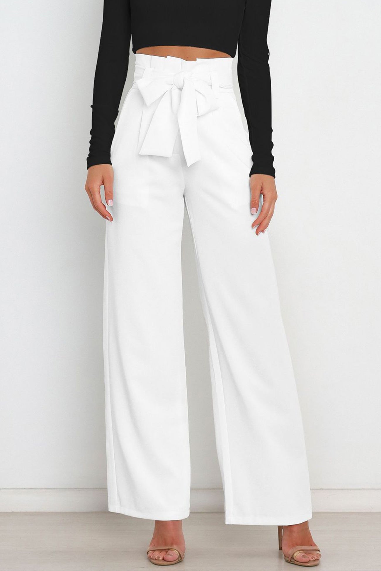 Casual Tie-Front Loose Straight Long Pants