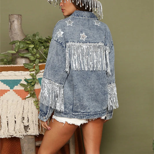 Casual Tassel Streetwear Washed Long Sleeve Vintage Loose Fringe Jackets