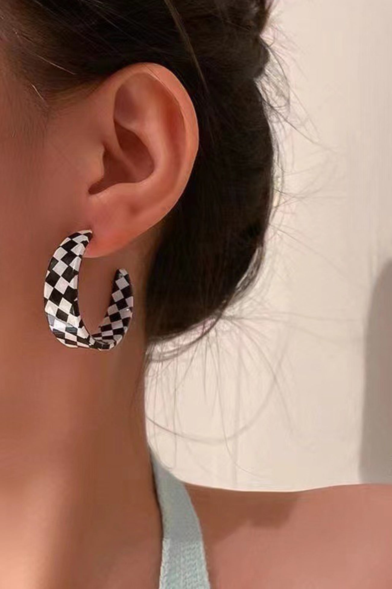 Checkerboard Half Ring Earrings