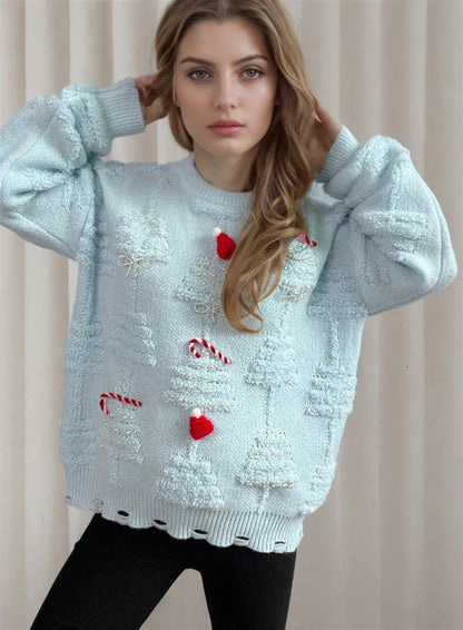 Korean Style Casual Loose Jumper with Chic Bow Christmas Sweater