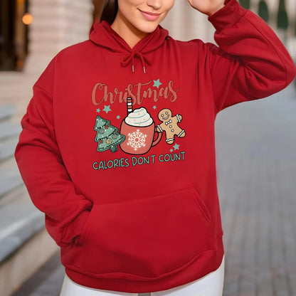 Fleece Lined Drawstring Sports Hoodie with Christmas Tree Design