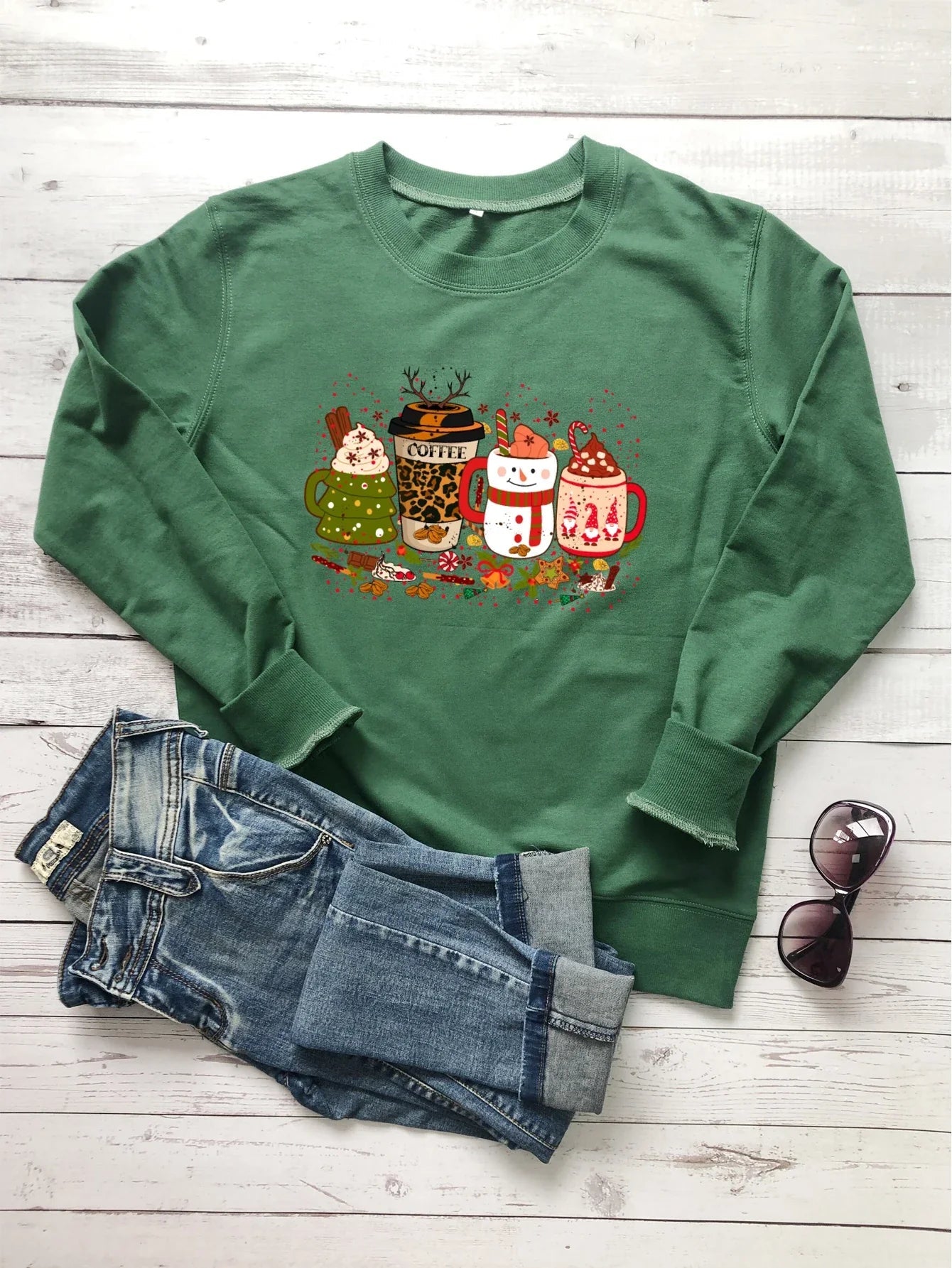 Colored Coffee Party Aesthetic Cotton Jumper Christmas Hoodie