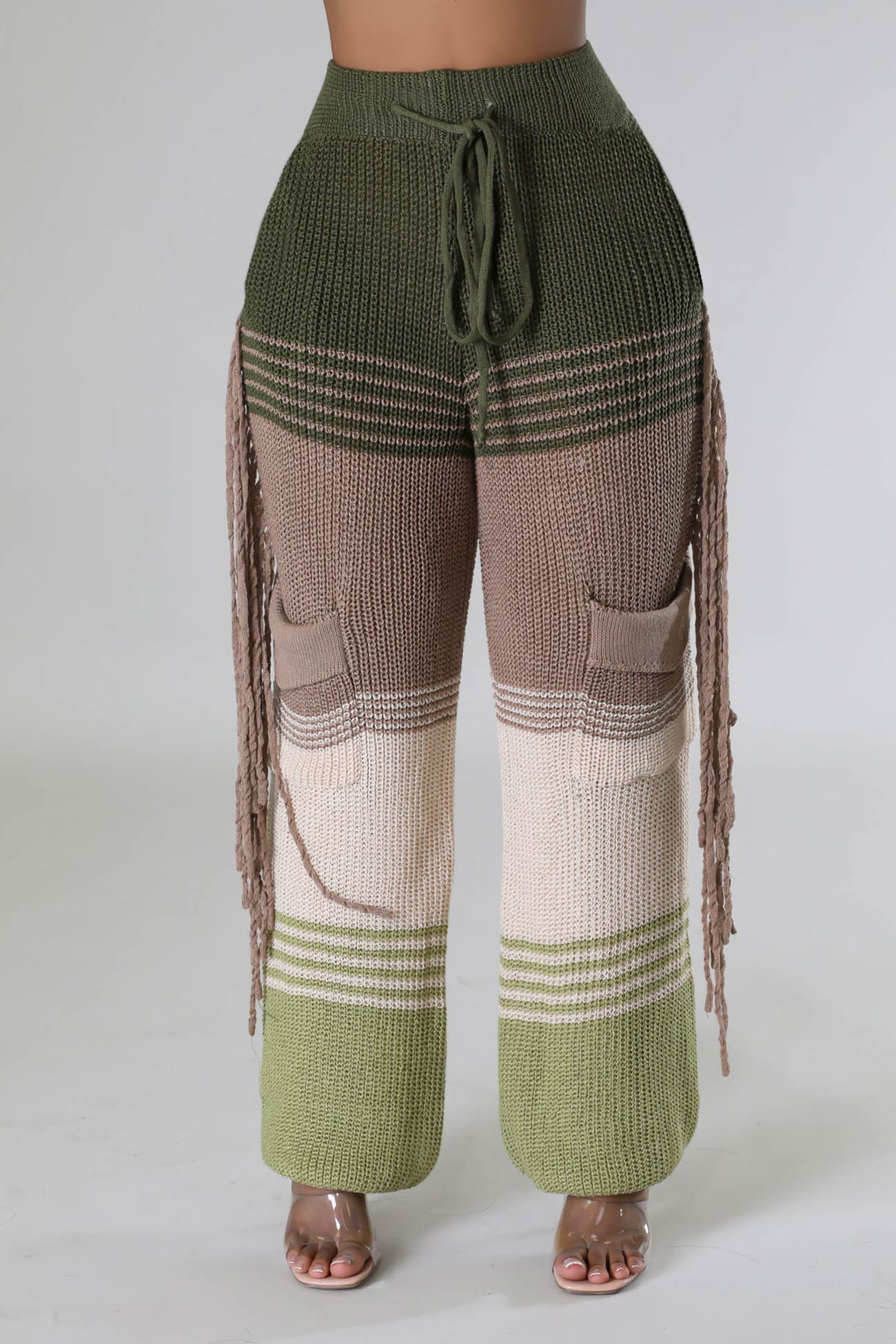 Contrast Fringe Crochet Knit Pants