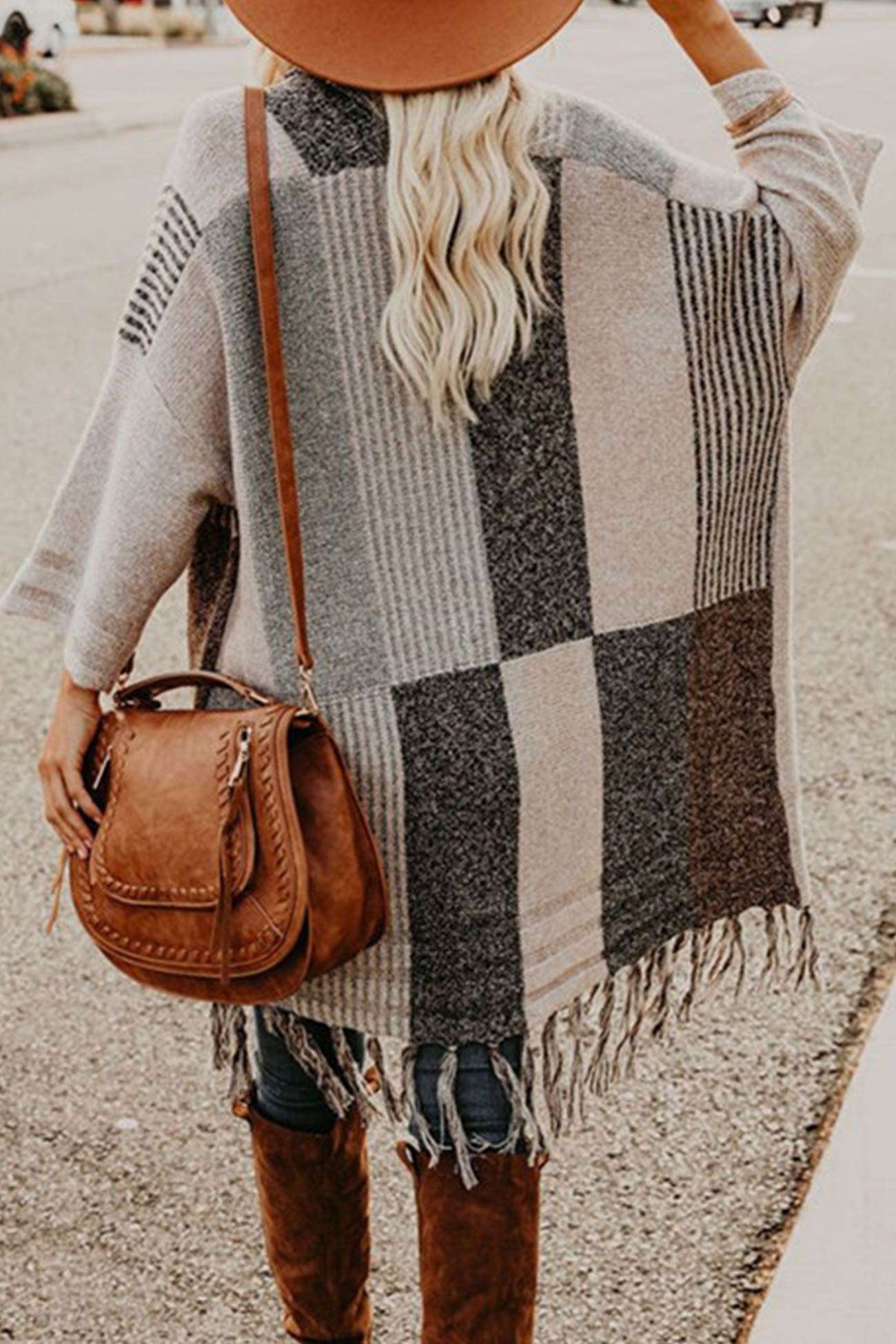 Contrast Fringe Hem Shawl Cardigan