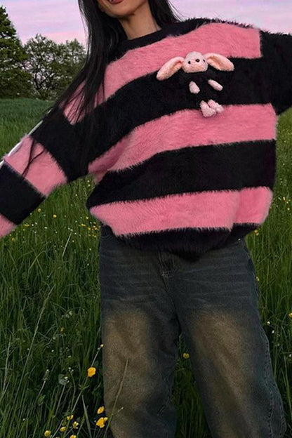 Contrast Pullover Rabbit Plush Doll Sweater