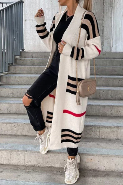 Contrast Striped Open Front Cardigan