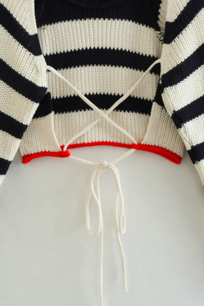 Contrast Striped Tie-back Sweater