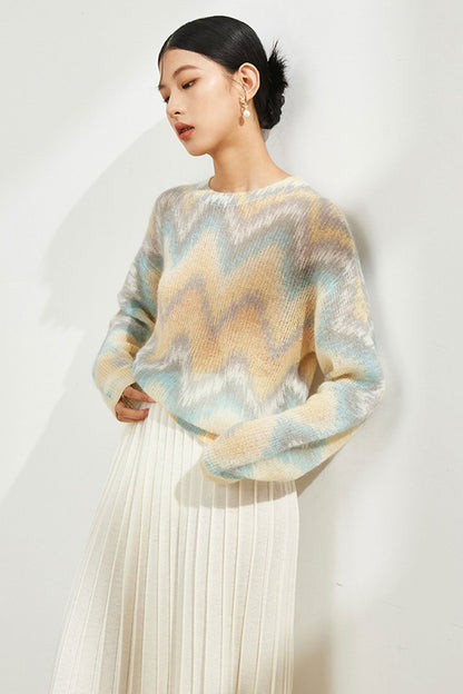 Crew Neck Gradient Wool Sweater