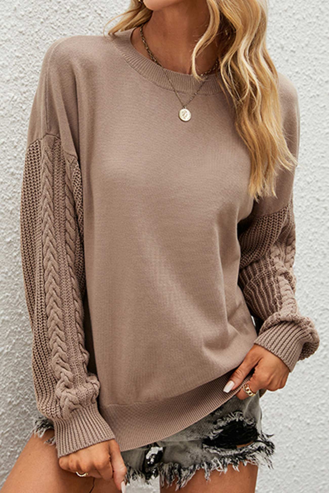 Crew Neck Twisted Long Sleeve Sweater