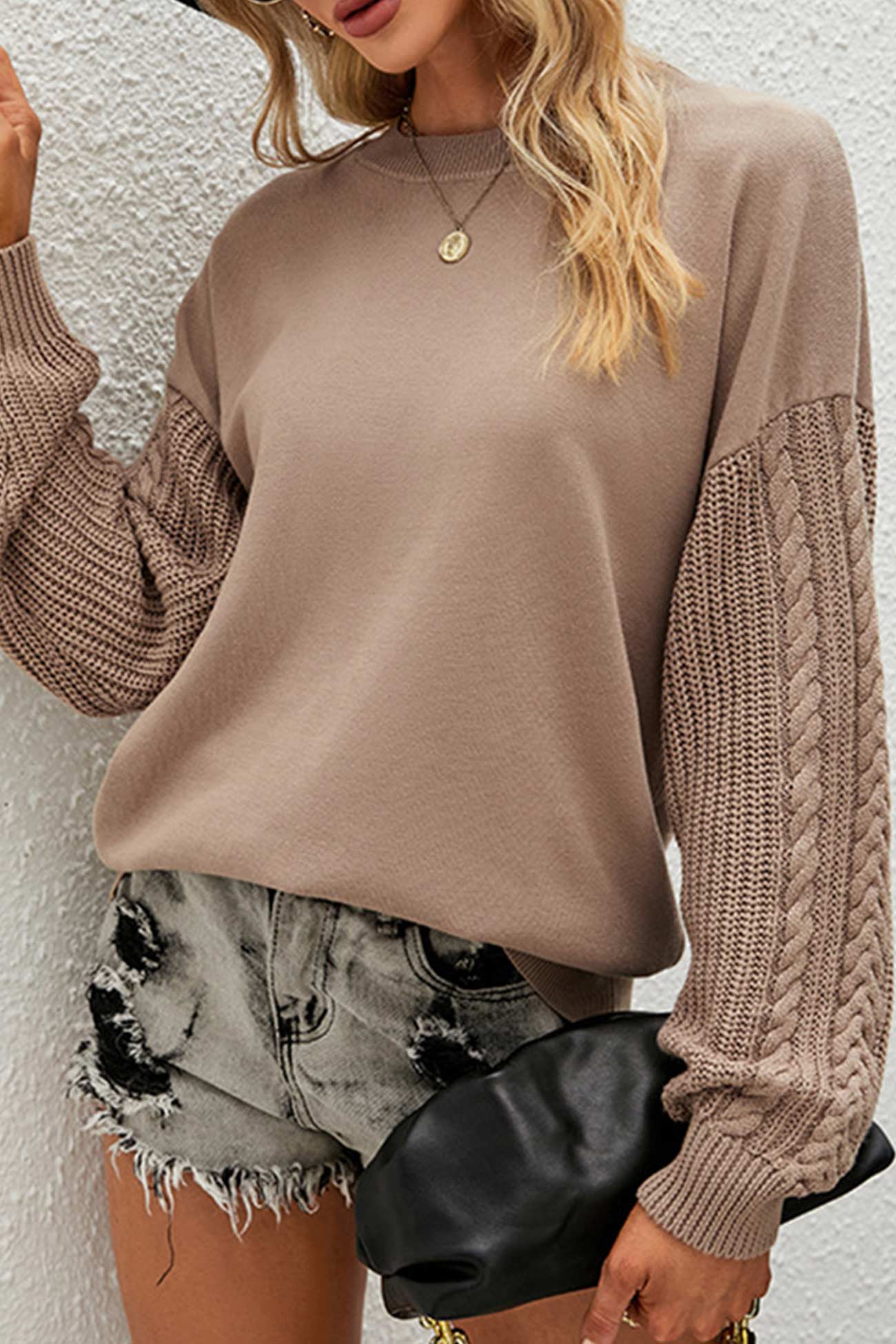 Crew Neck Twisted Long Sleeve Sweater