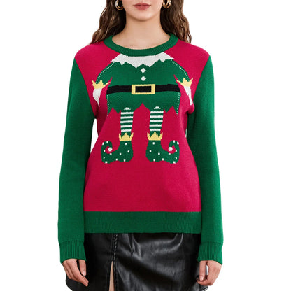 Elf Legs Print Crew Neck Christmas Sweater