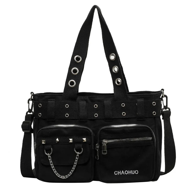 Gothic Out Dark Rock Hollow Cosplay PU Pentagram Black Leather Punk Bag