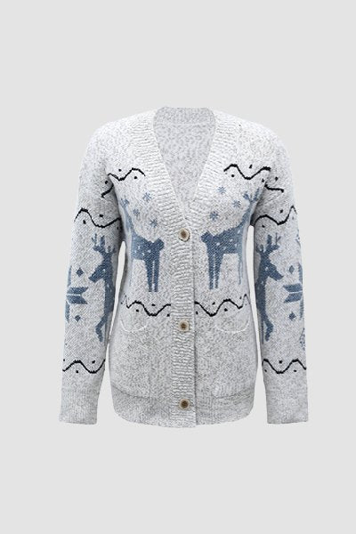 Deer Pattern Knit Cardigan