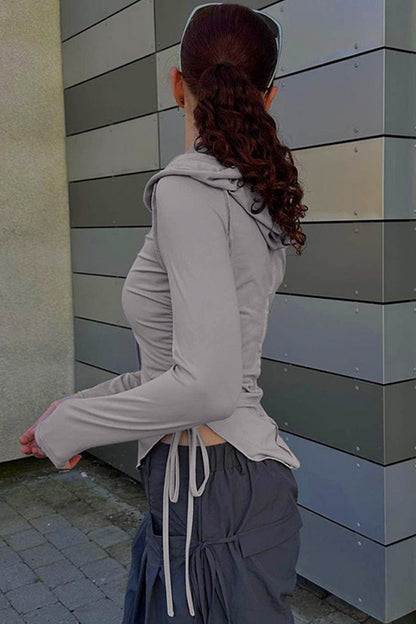 Drawstring Irregular Hem Hoodie