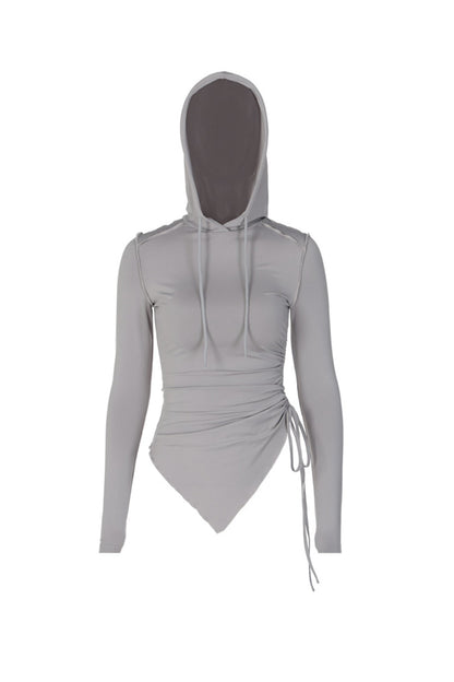 Drawstring Irregular Hem Hoodie